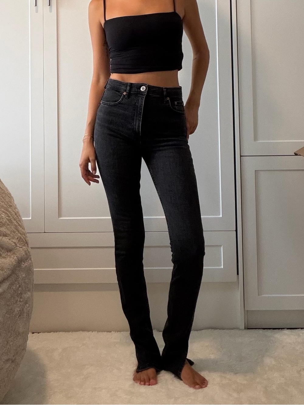 Zara Black Split Hem Skinny Jeans - Women's Slim Fit - Picture 1 of 6